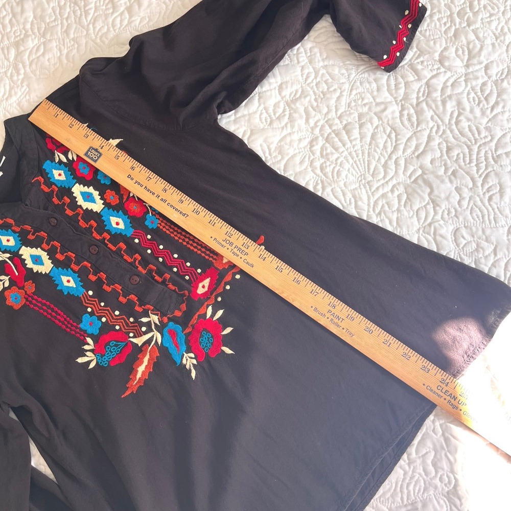 Rods Western Embroidered Floral Aztec Cowgirl Henley Top Brown Women's Large - Picture 6 of 10